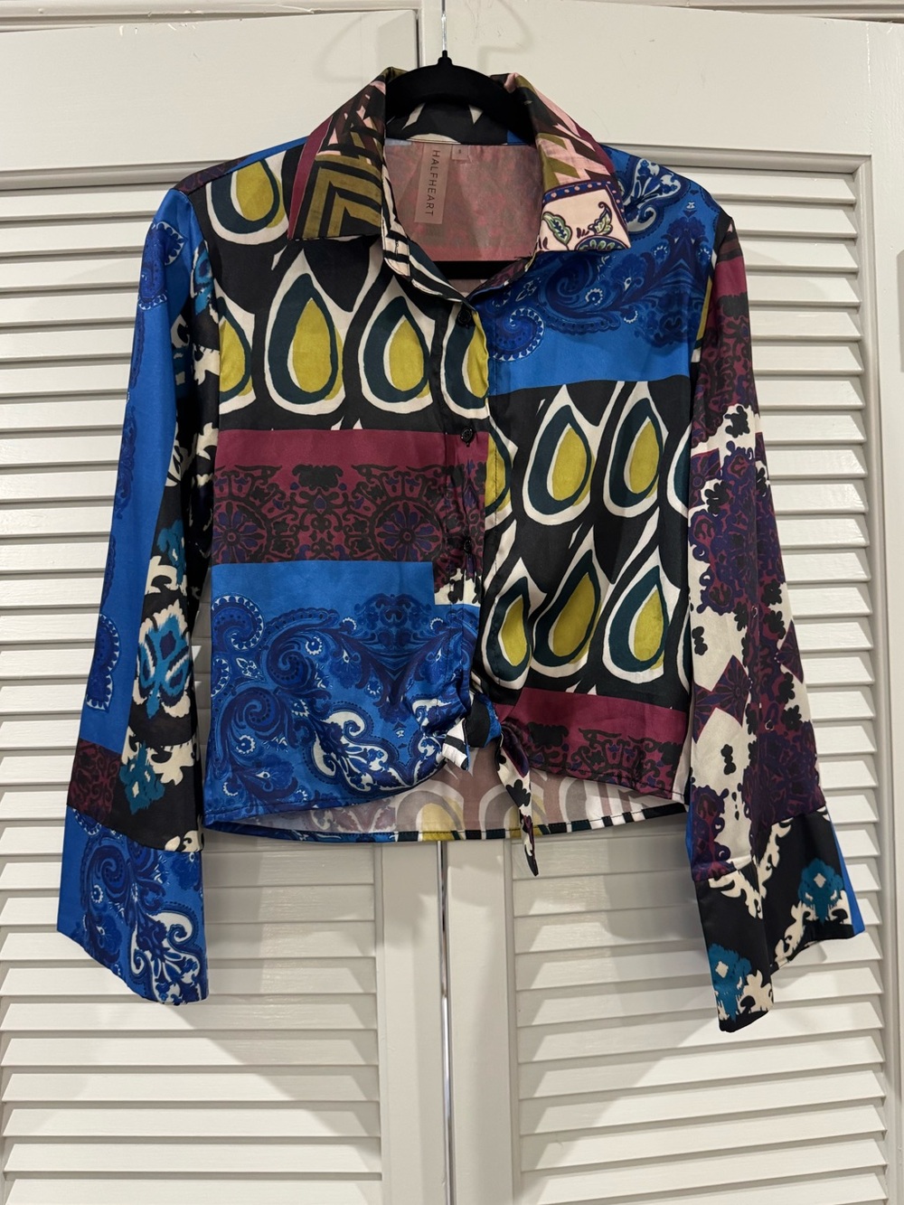 Womens Multi-Color Patterned Button-Front Blouse
